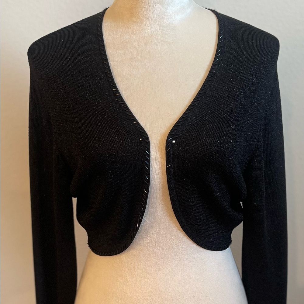 Valerie Stevens Black Shrug Sweater Lightweight Knit